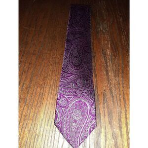 Geoffrey Beene Silk Handmade Pink Purple Paisley Black Neck Tie